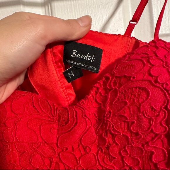 BARDOT Red Lace Pierre Dress Lava 4 - Picture 4 of 6
